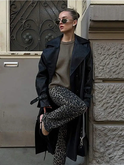 Pantaloni Lunghi a Vita Alta Leopardata Retrò